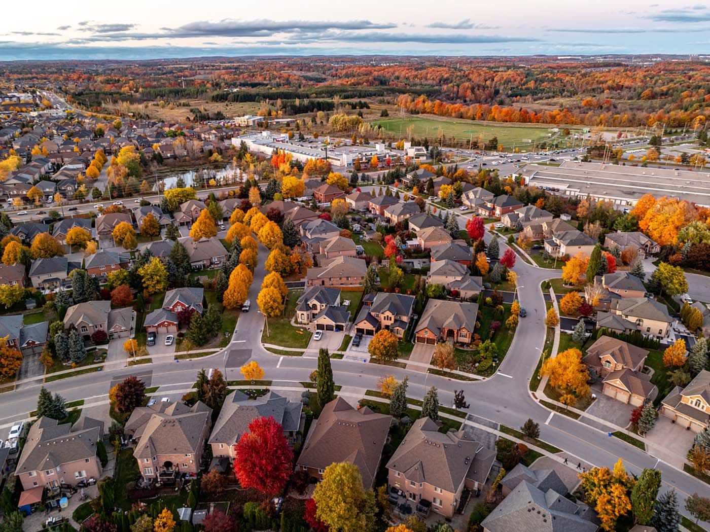 drone shot of houses for building asset planning
